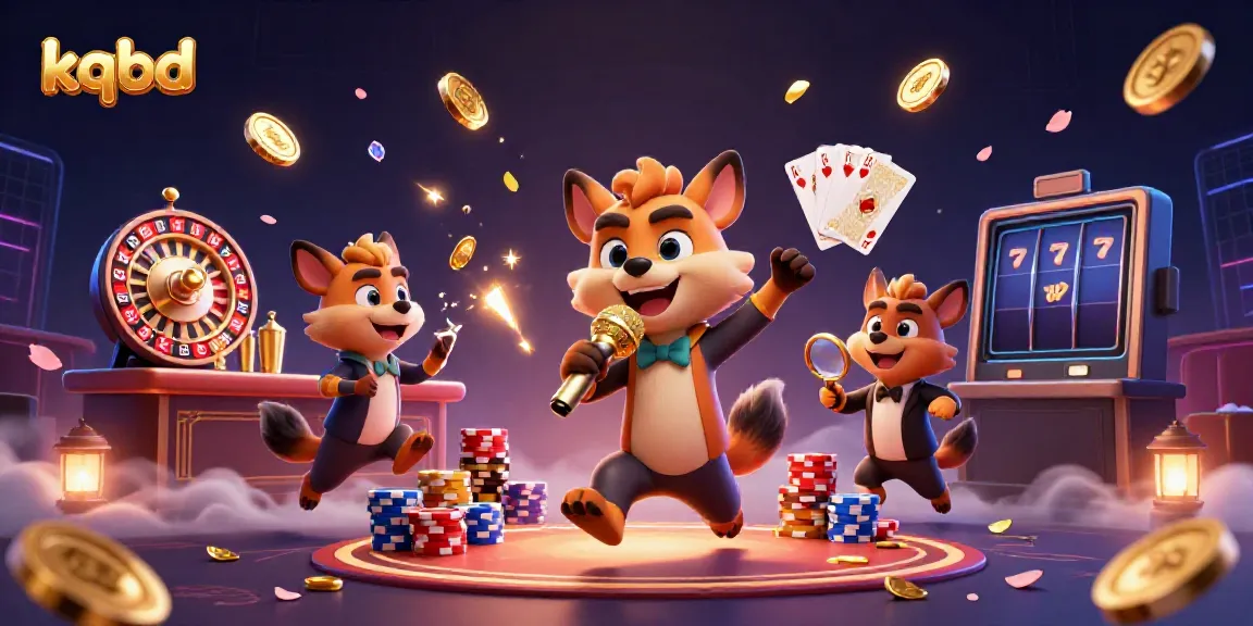 KQBD hyenas in a dynamic casino scene showcasing gambling elements like roulette and poker