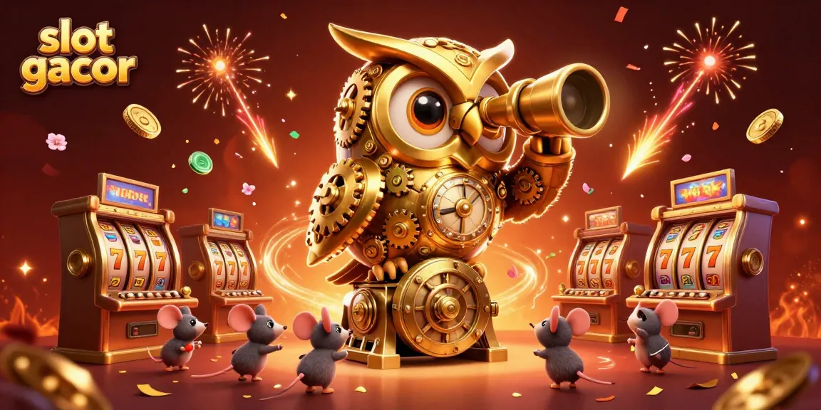 Menangkan slot gacor dengan simbol keberuntungan dan mesin slot yang berputar, dikelilingi koin hijau dan bunga sakura.