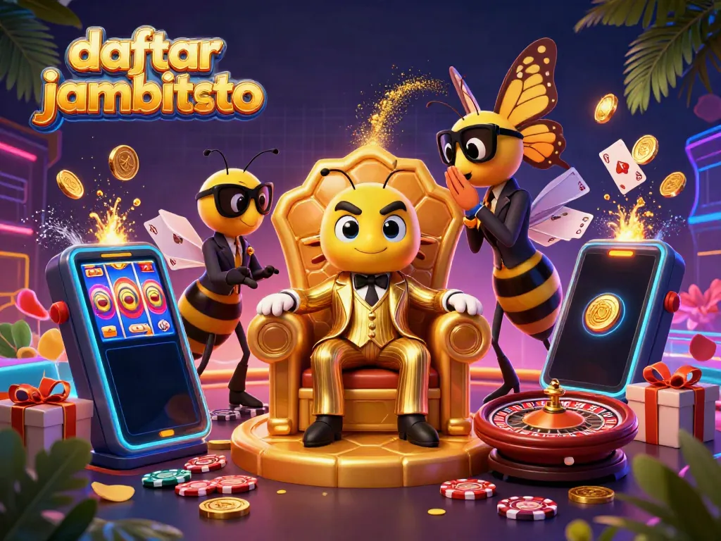 Experience thrilling gaming action at daftar jambitoto with colorful slots and casino scenes.