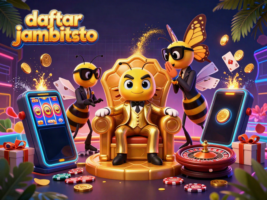Experience thrilling gaming action at daftar jambitoto with colorful slots and casino scenes.