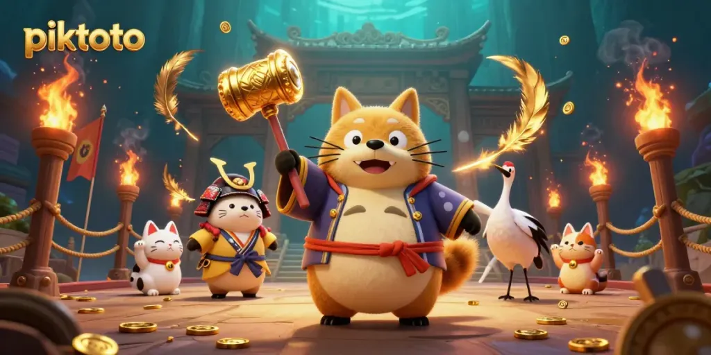 Engage with the piktoto scene showcasing animated gambling elements amidst vibrant characters.