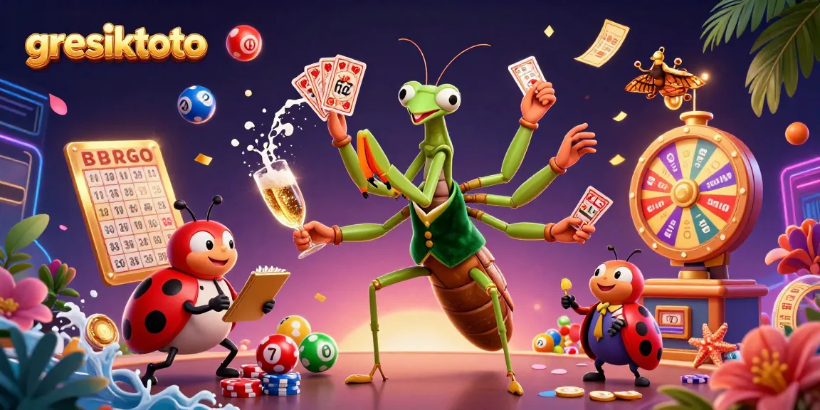Experience the excitement at gresiktoto with a vibrant 3D illustration of a praying mantis card sharp and a ladybug pit boss.