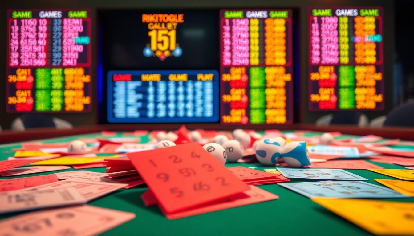 Rikitogel game table with colorful betting slips creating an energetic atmosphere.