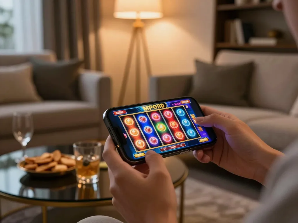 MPOID mobile gaming experience with vibrant slot reels spinning on a smartphone