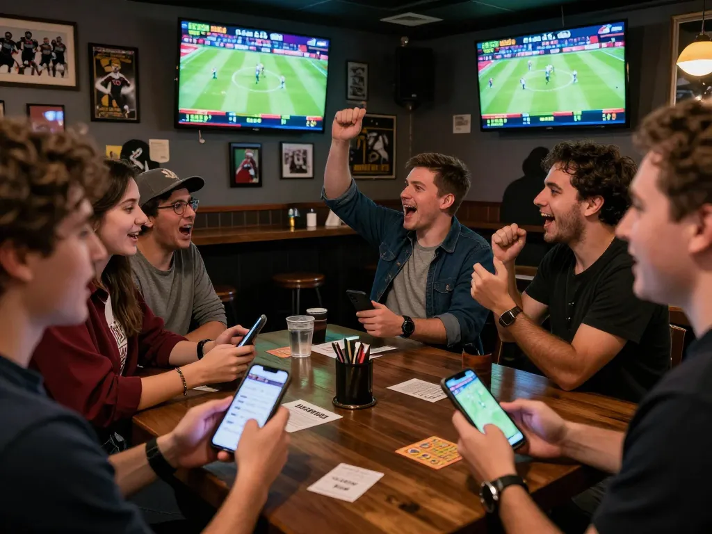 Go99 patrons enthusiastically placing bets in a lively sports bar atmosphere