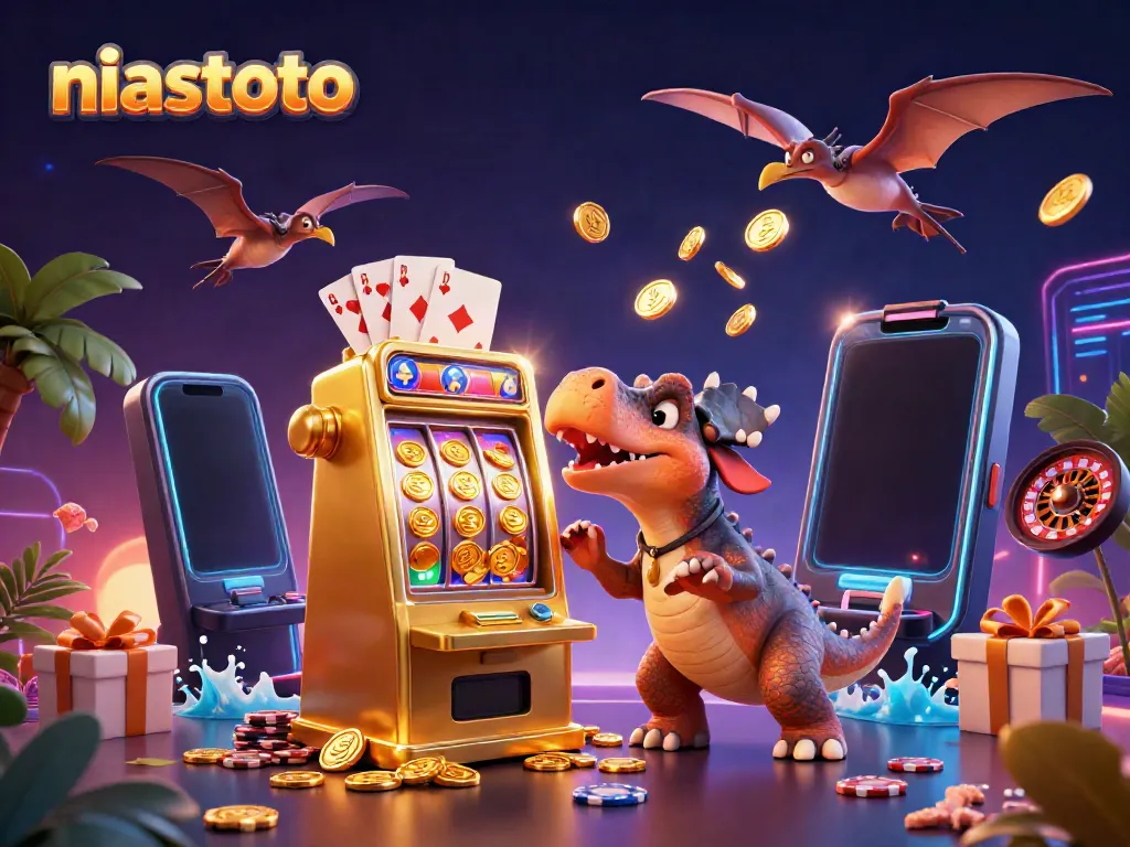 Permainan keberuntungan di niastoto saat dinosaurus bertanduk menangkan jackpot dari mesin slot.