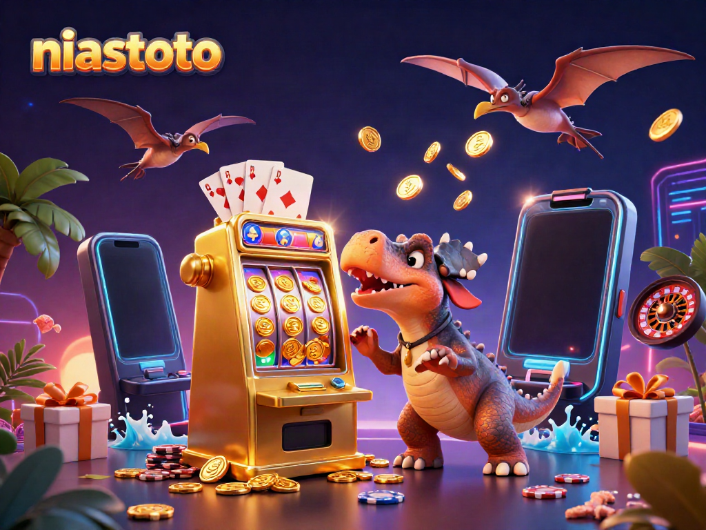 Permainan keberuntungan di niastoto saat dinosaurus bertanduk menangkan jackpot dari mesin slot.