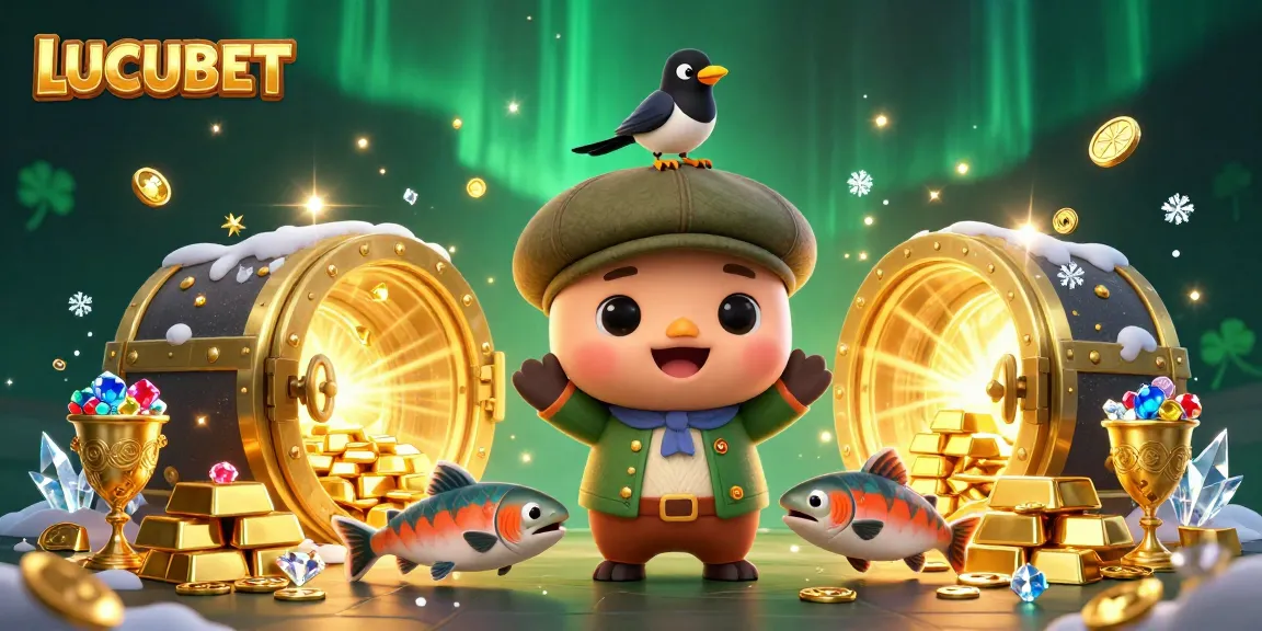 Engage in top-tier gaming at LUCUBET with golden treasures and festive characters in a vibrant casino scene.
