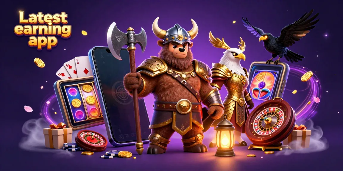 Unleash your potential with the Latest earning app: vibrant 3D illustration featuring casino elements and characters.
