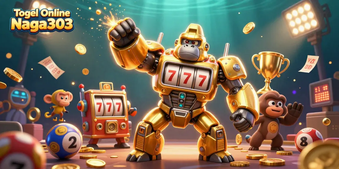 Experience Togel Online Naga303 with exciting visuals of a vibrant lottery mech scene bursting with energy and winning potential.
