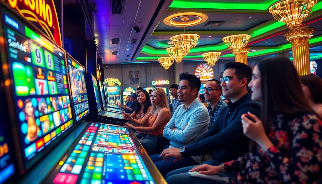 Engaging online gambling scene featuring slot games at https://98winmb.com/ with players enjoying a vibrant casino atmosphere.
