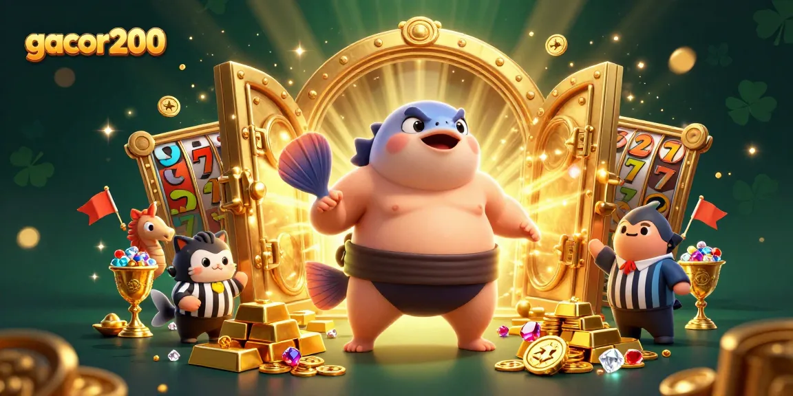 Gacor200 menghadirkan ilustrasi HD slot online dengan karakter fugu dalam pertandingan, dan banyak harta karun berkilau.