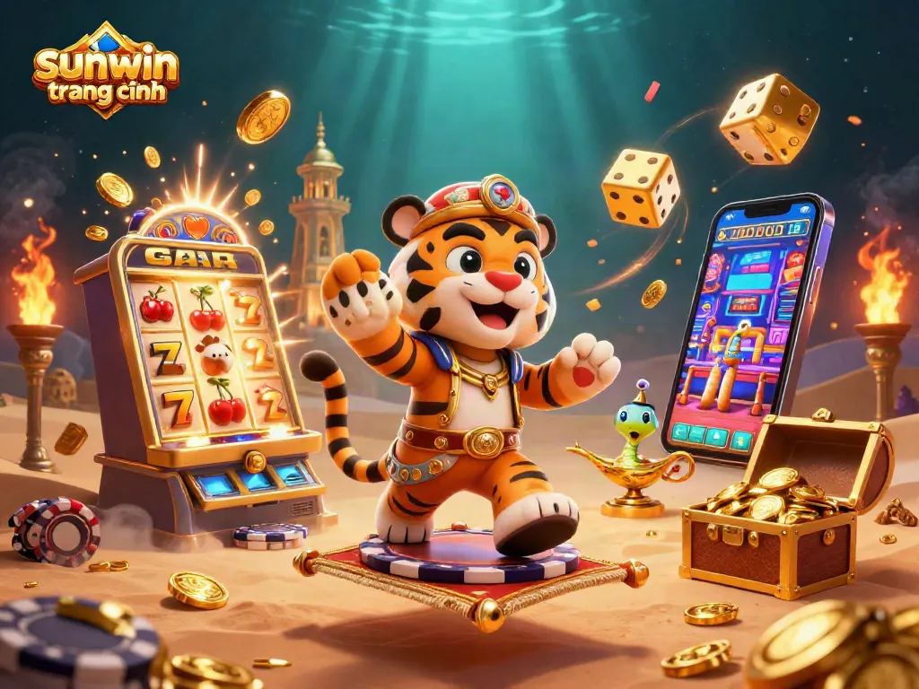 Experience the vibrant action of sunwin trang chính with a thrilling jackpot scene showcasing a tiger sultan and magical elements.