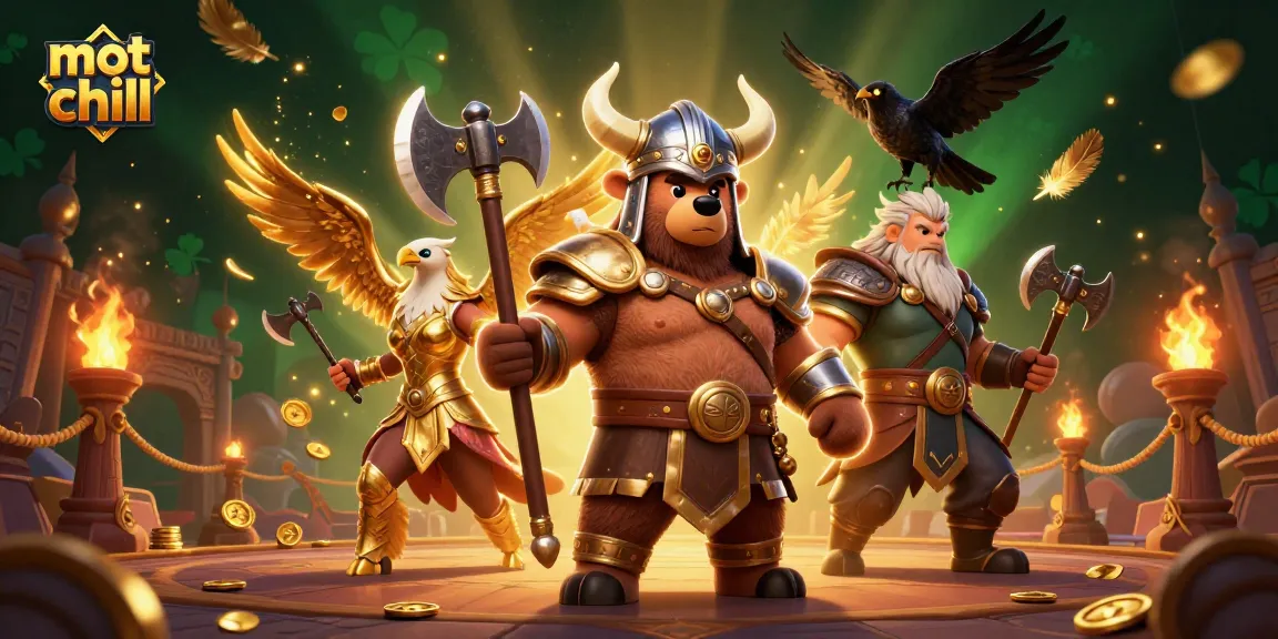 Engage with mot chill in this vibrant online casino illustration featuring dynamic characters and rich gambling elements.