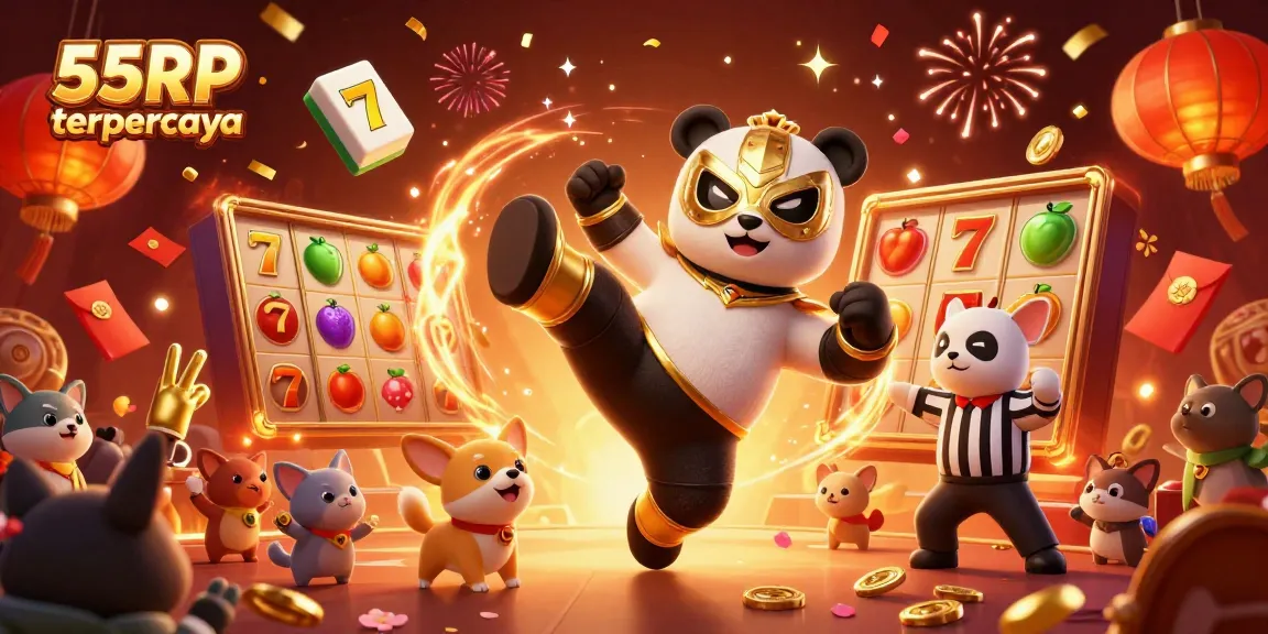 Rasakan keseruan bermain dengan 55RP terpercaya saat pegulat panda terjun ke aksi di tengah elemen kasino yang meriah.