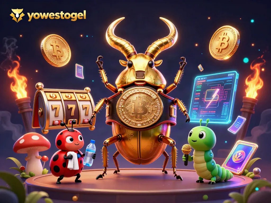 Engage with yowestogel's thrilling gameplay featuring vibrant golden stag beetles and exciting slot machines.