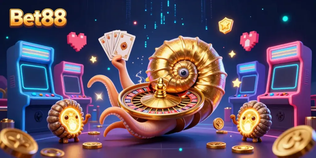 Experience thrilling gameplay at Bet88 with a lively 3D casino scene featuring colorful elements and engaging characters.