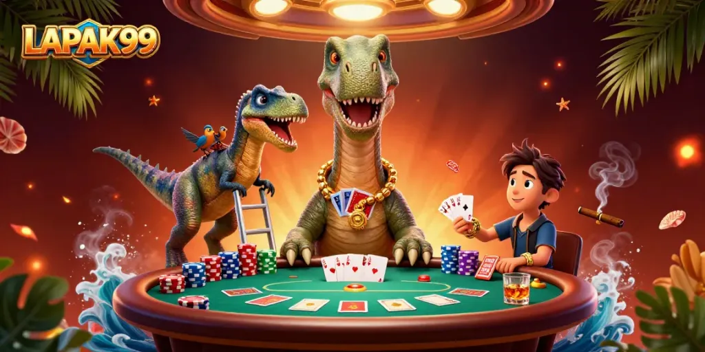 Experience the thrill of LAPAK99 with dynamic poker action in a vibrant casino scene.