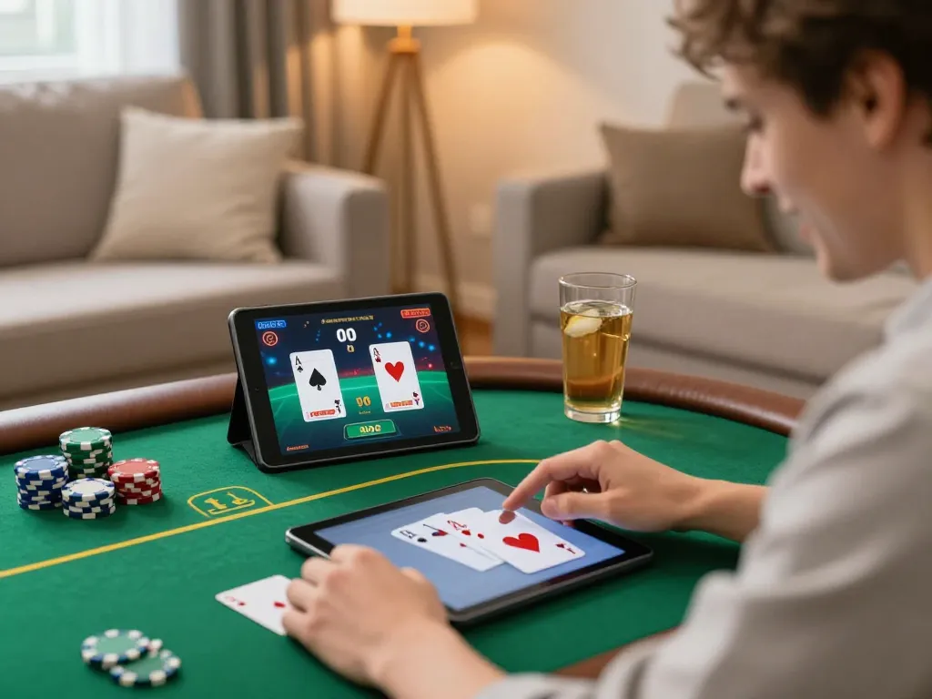 Engaging online poker gameplay showing game đổi thưởng uy tín in a cozy home setting.