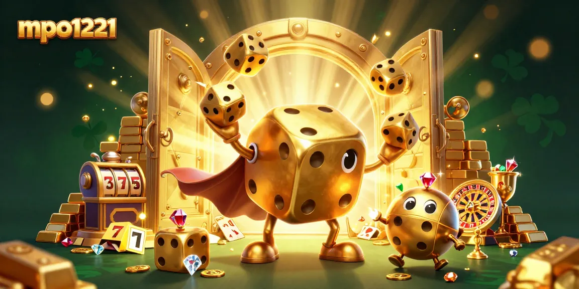 MPO1221 menghadirkan jackpot slot yang menguntungkan dengan karakter dadu emas dan elemen berkilau.
