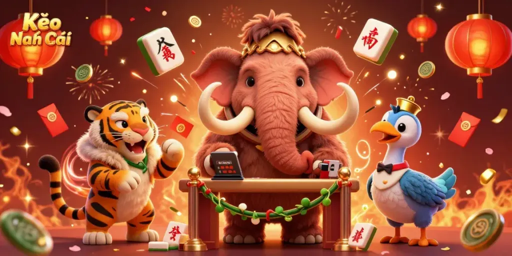 Experience the thrill of betting with Kèo Nhà Cái through vibrant characters and casino elements.