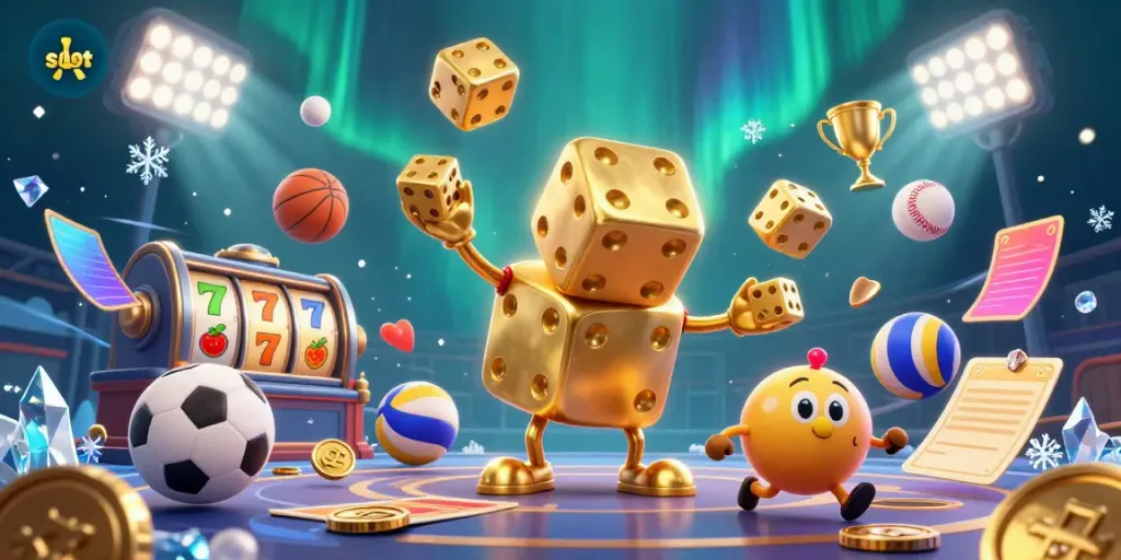 Menangkan slot terbaik dengan simbol keberuntungan dan elemen kasino dalam ilustrasi fantastis.