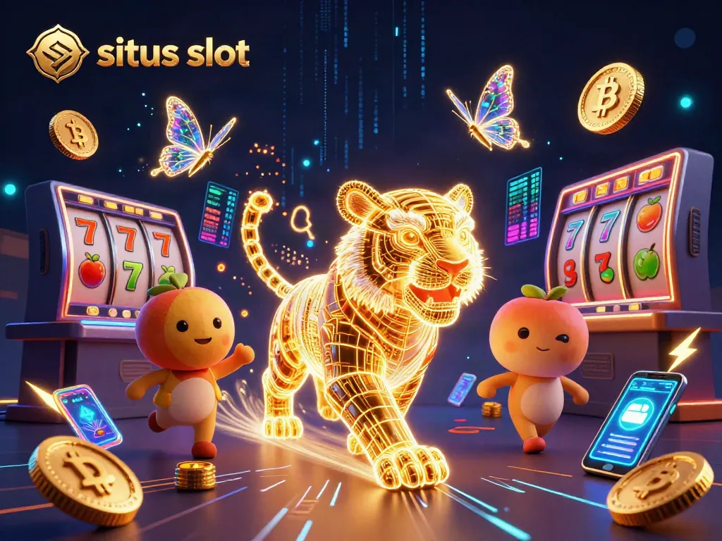 Menangkan jackpot di situs slot dengan simbol buah, tiger neon, dan koin crypto bersinar.