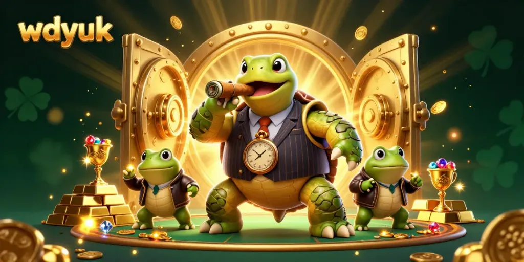 Experience thrilling gameplay with wdyuk featuring a whimsical turtle mobster amidst casino riches.