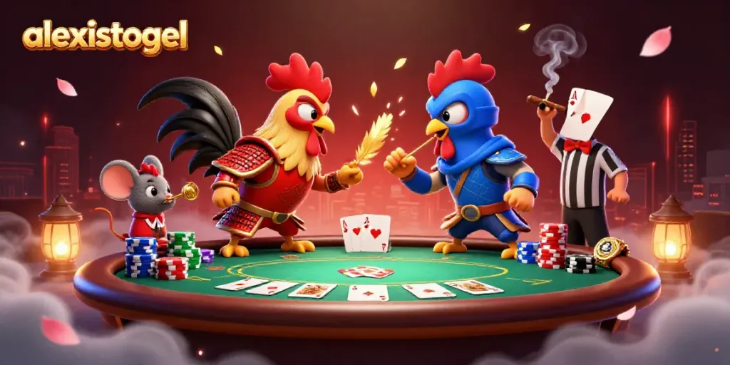 Mainkan slot gacor di alexistogel sambil menyaksikan pertarungan ayam kartun yang dramatis.