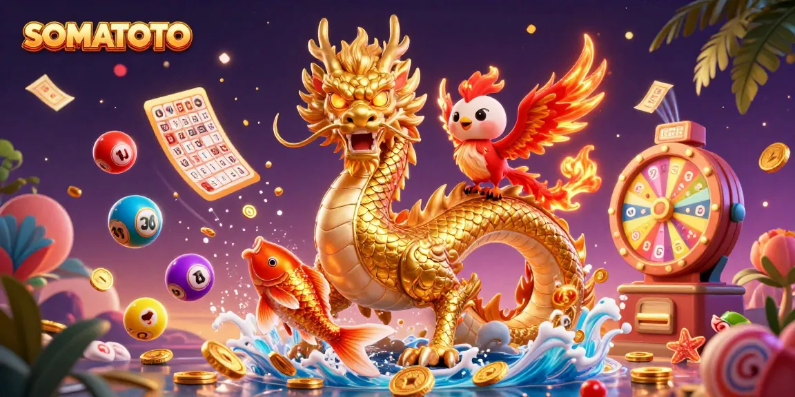 Experience thrilling gameplay with SOMATOTO's vibrant 3D casino scene full of colorful lottery elements.