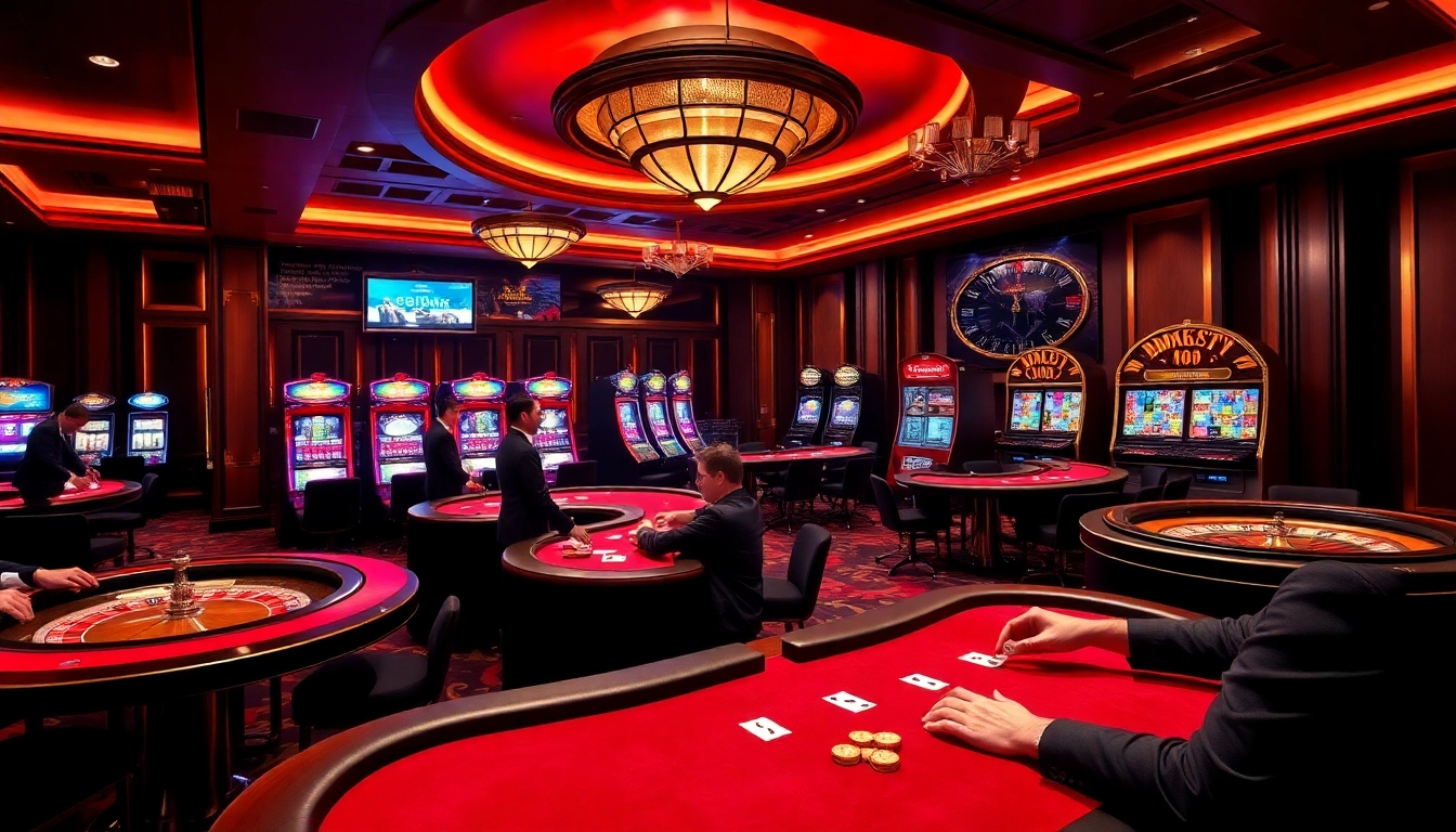 Exciting casino atmosphere spotlighting SC88-themed gaming tables and vibrant slot machines.