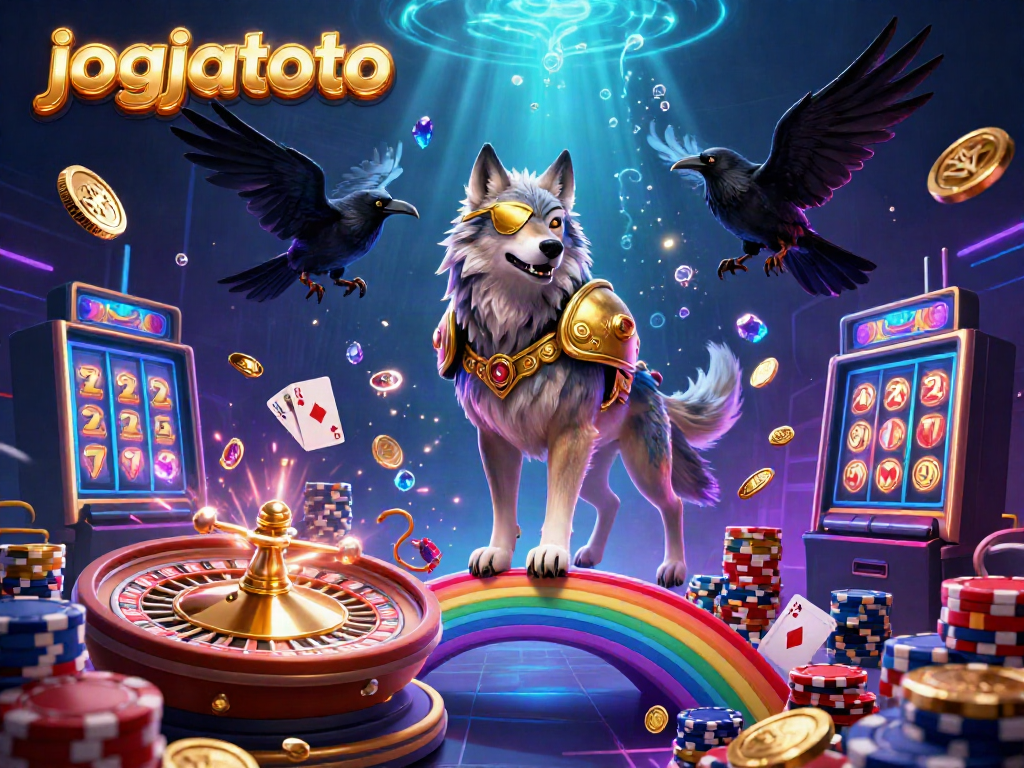 Experience the excitement of online gaming with jogjatoto, featuring a vivid casino-themed illustration.