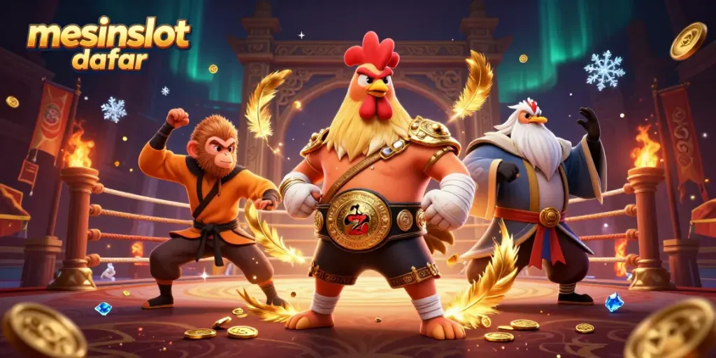 Spin to win at mesinslot daftar with vibrant 3D casino scene featuring dynamic characters.