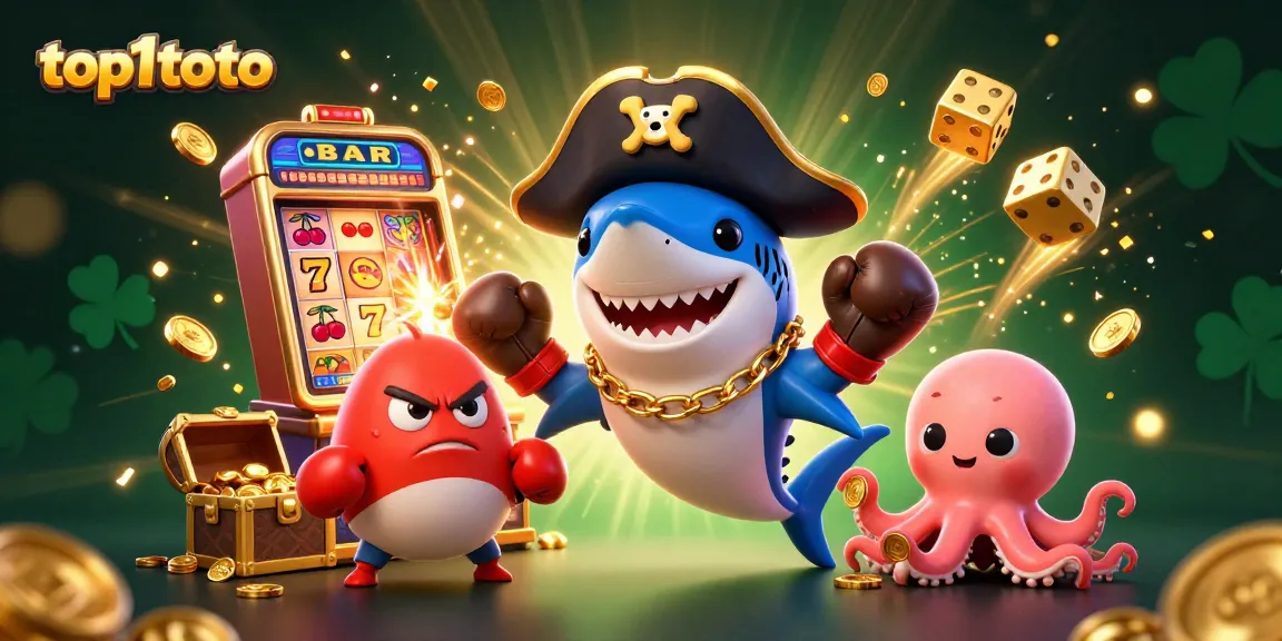 Engage with top1toto, experiencing thrilling jackpot wins with a lively casino-themed digital illustration.