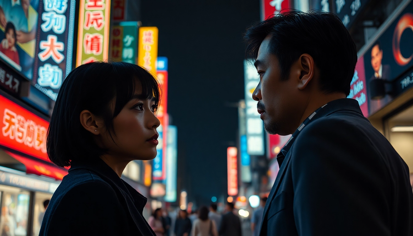 Momen dramatis dari film jepang yang menggambarkan emosi karakter di Tokyo.