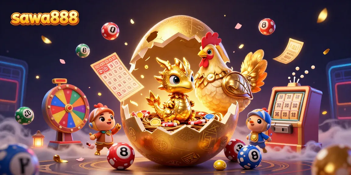 Engage with sawa888's thrilling golden egg dragon casino scene showcasing vibrant gaming elements.