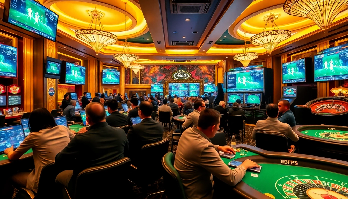 Soi kèo bóng đá action where gamblers enthusiastically place bets at luxurious casino tables.