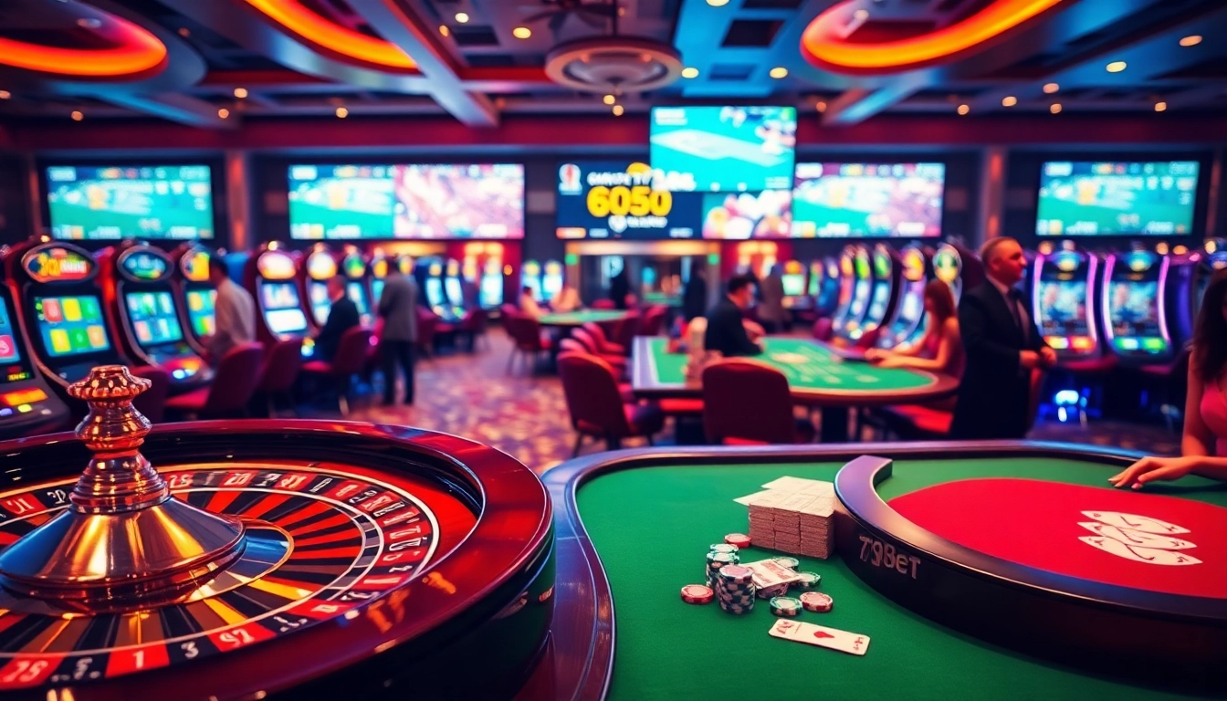Engaged players enjoy casino games at 789BET, showcasing excitement and luxury.