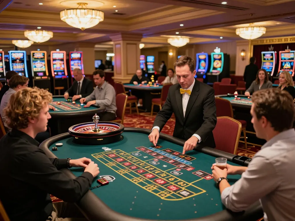 MPOID players enjoying a thrilling roulette game in a vibrant casino environment, capturing the energy and strategy of gambling.