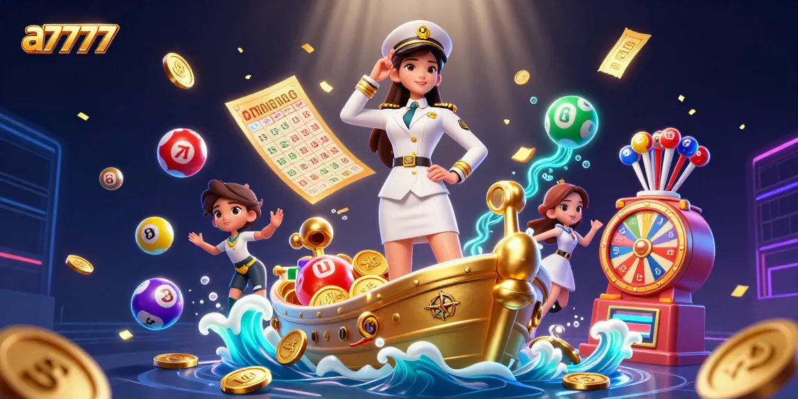 a7777 showcases a vibrant lottery scene with colorful bouncing balls and golden elements, creating an engaging gaming atmosphere.
