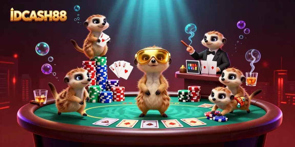Experience exciting gameplay at IDCASH88 featuring vibrant casino meerkats amidst dynamic gaming elements.