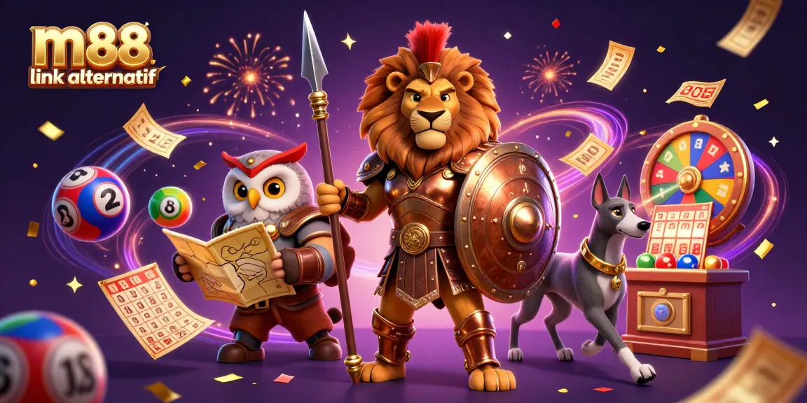 Bet on exciting winnings with M88 link alternatif featuring dynamic lottery elements and vibrant characters.