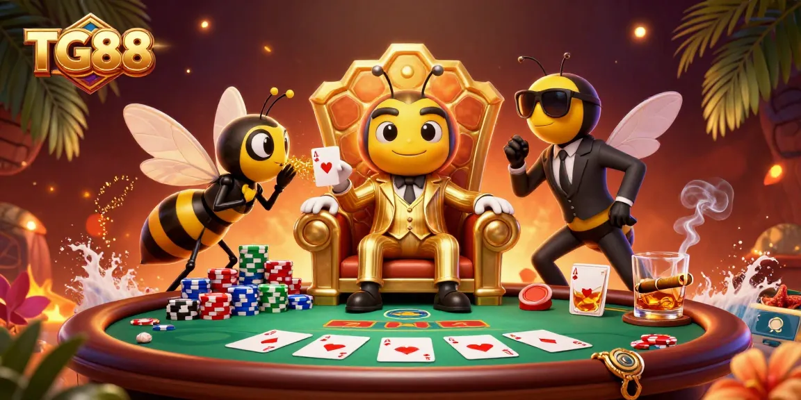 Experience TG88 with a cinematic poker scene featuring whimsical characters and vibrant gameplay elements.