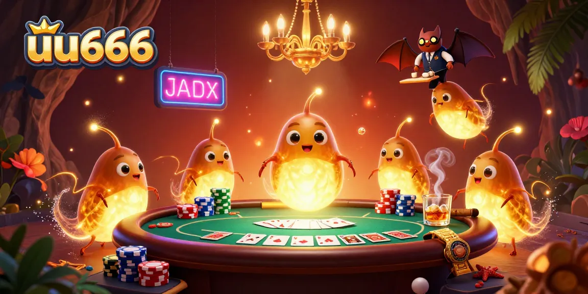 Experience soaring wins at uu666 with a vibrant casino scene filled with glowworms and poker excitement.