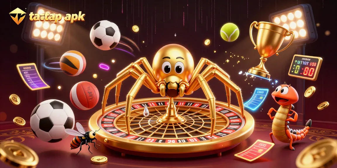 Taruhan seru dengan taptap apk dalam ilustrasi kasino 3D yang detail dan menarik.
