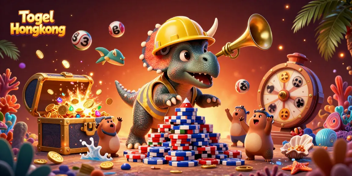 Engage with Togel Hongkong as playful triceratops builds chips amidst vibrant treasure.