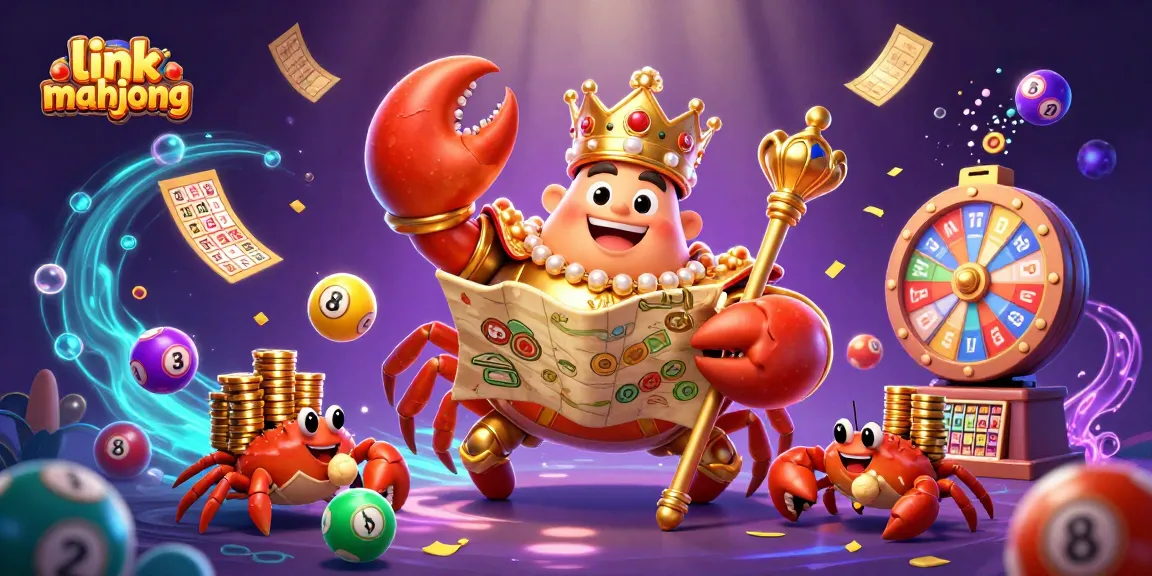 Experience thrilling link mahjong gameplay with dynamic lottery elements and a golden crab emperor.