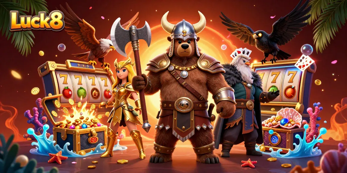 Experience thrilling gameplay at Luck8 with a vibrant 3D casino illustration featuring vibrant characters and elements.