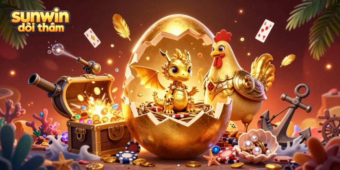 Experience sunwin đổi thưởng with a vibrant 3D illustration showcasing gold dragon winnings and dynamic casino elements.