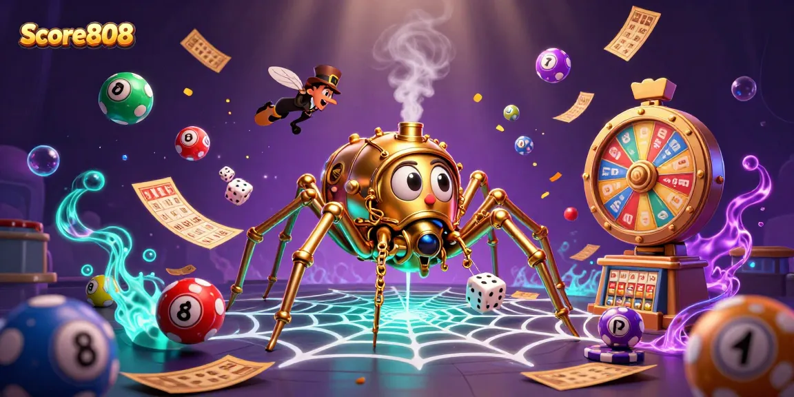 Experience Score808's thrilling excitement with a golden spider and vibrant lottery elements!